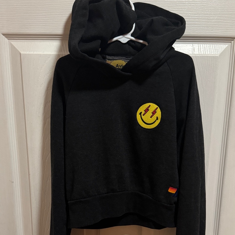 Aviator Nation Black Hoodie with Yellow Smiley Face